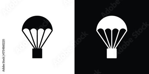 Parachute icon. Black and white simple flat design icon