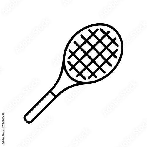 Tennis racket icon in minimalist design on white background  