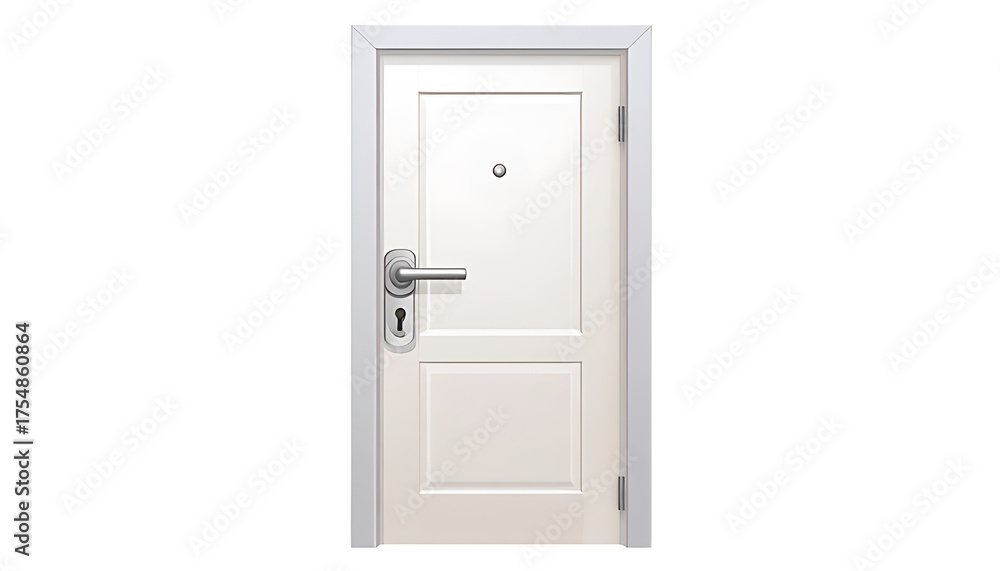 Naklejka premium White Door with Silver Handle and Peephole - Modern Home Security.