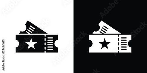 Movie ticket icon. Black and white simple flat design icon