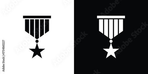 Military medal icon. Black and white simple flat design icon