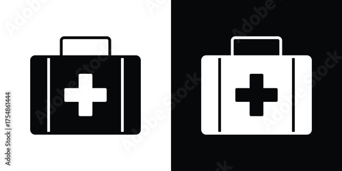 Medical aid kit icon. Black and white simple flat design icon
