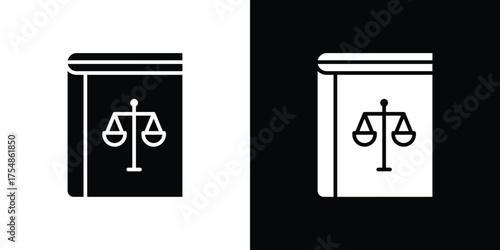 Law book icon. Black and white simple flat design icon