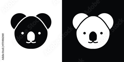 Koala head icon. Black and white simple flat design icon
