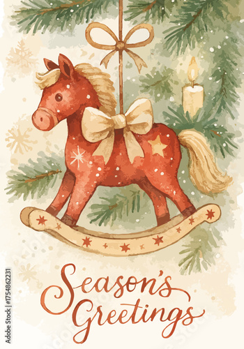 Vintage Christmas Magic Red Horse Retro Toy, Symbol of 2026.