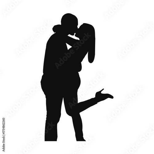 Passionate silhouette of a couple embracing in a tender romantic kiss vector