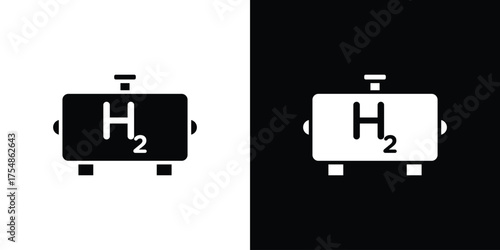 Hydrogen gas tank icon. Black and white simple flat design icon