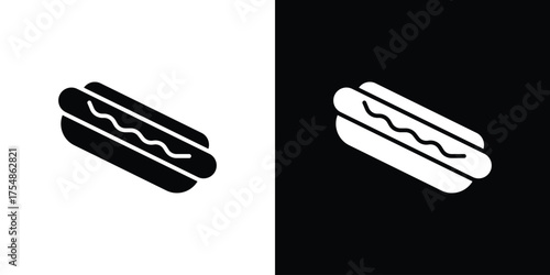Hot dog icon. Black and white simple flat design icon