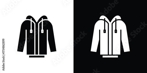 Hoodie jacket icon. Black and white simple flat design icon