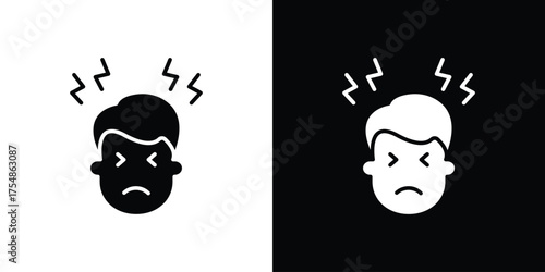 Headache icon icon. Black and white simple flat design icon