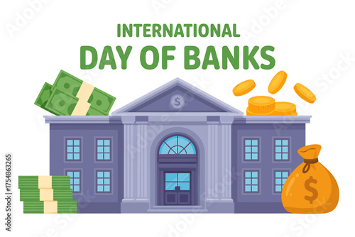 Celebrating International Day of Banks with Financial Security and Economic Stability Vector Illustration