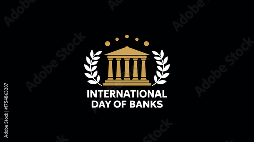 International Day of Banks Elegant Golden Design on Black Background Promoting Financial Awareness and Global Banking Systems
