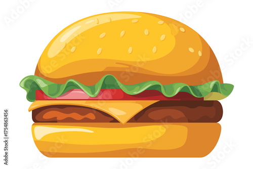 Delicious Cartoon Burger with Fresh Ingredients Ready to Eat a Fast Food Treat