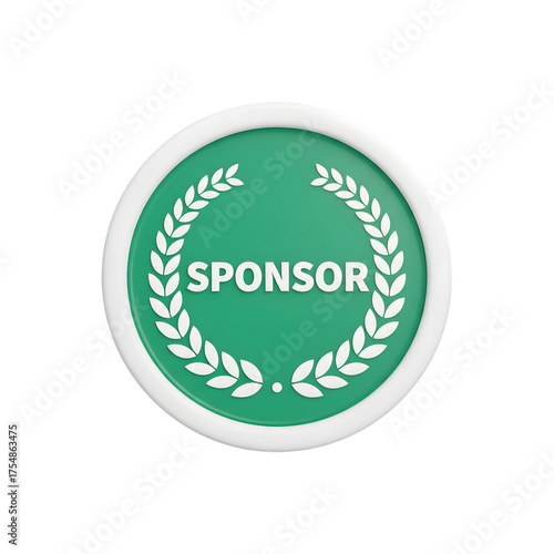 Green circular sponsor badge with laurel wreath emblem isolated on transparent background