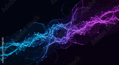 Vibrant blue and purple energy waves swirl dynamically against a deep black void. Abstract digital art evoking cosmic power, emotion, or sound frequencies. Ideal for tech, music, or spiritual concept 
