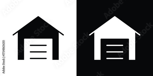 Garage icon. Black and white simple flat design icon