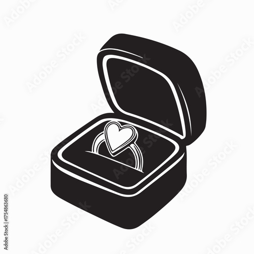 Luxury Ring with Heart Stone in Gift Box Flat Vector Illustration