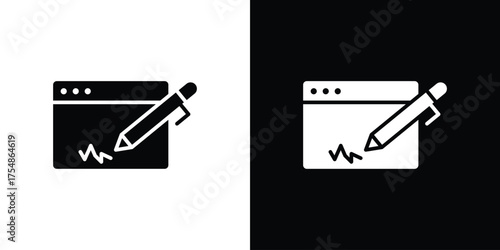 Electronic signature icon. Black and white simple flat design icon