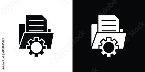 Data management icon. Black and white simple flat design icon