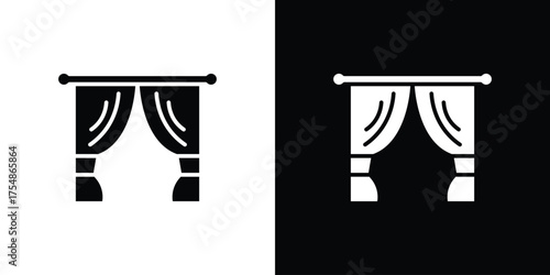 Curtains icon. Black and white simple flat design icon