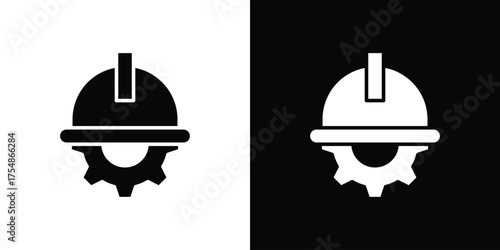 Construction worker icon. Black and white simple flat design icon