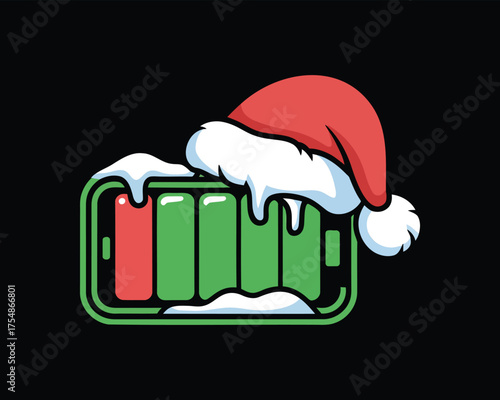 christmas battery vector, santa hat funny holiday tech cartoon design