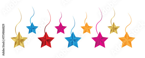 Colorful Gradient Hanging Star Icon Set on Transparent Background