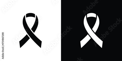Cancer ribbon icon. Black and white simple flat design icon