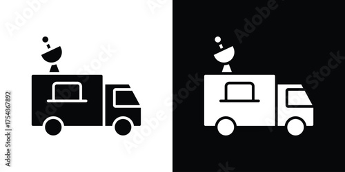 Broadcast van icon. Black and white simple flat design icon