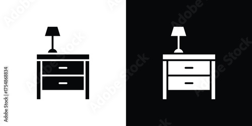 Bedside table icon. Black and white simple flat design icon