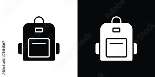 Backpack icon. Black and white simple flat design icon