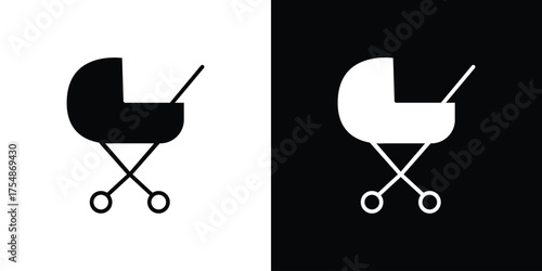Baby carriage icon. Black and white simple flat design icon