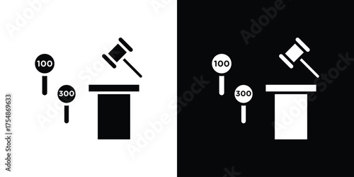 Auction icon. Black and white simple flat design icon