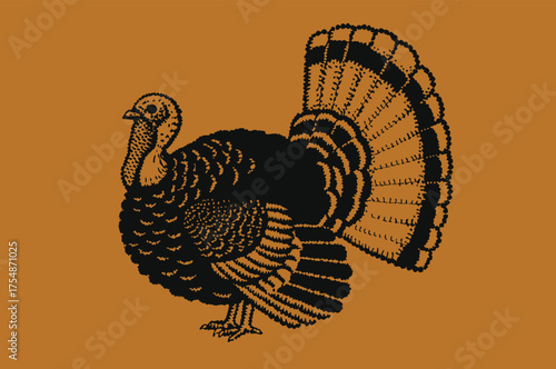 Thanksgiving Turkey halftone stipple effect vector illustration. flying turkey design, Thanksgiving poultry illustration, farm animal graphic, holiday symbol, isolated turkey artwork