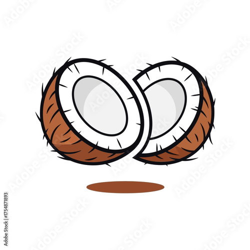 Split coconut halves isolated on white background