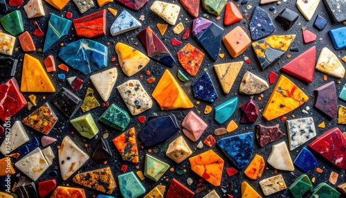 Colorful Mosaic Pieces on Dark Background