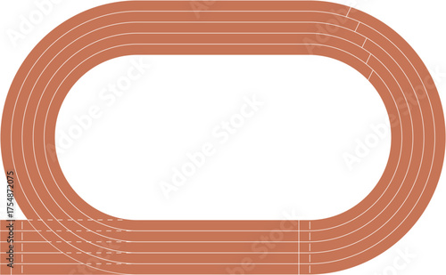 Running athletics track with soccer stadium. Top view of arena field with lines and marks. Stadium, race track, arena and field or cycling venue, field for sports competitions. Vector or png image.