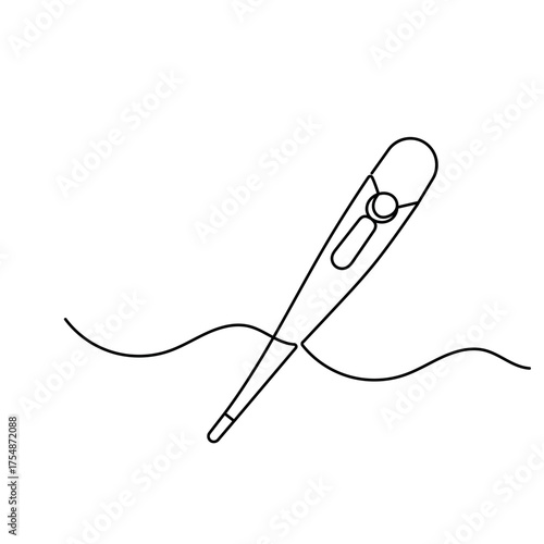 Medical thermometer icon   continuous one line drawing of outline vector illustration 