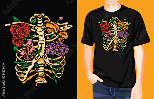 Flowers and mushrooms t-shirt design