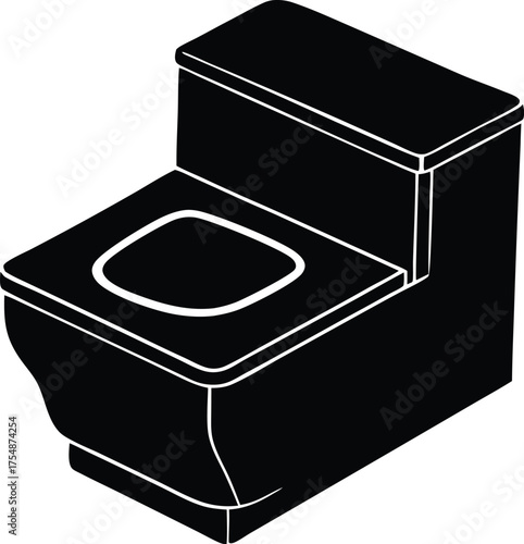Plumbing Fixture Design Element Black Silhouette of Toilet Unit Ideal for Hardware Store Clipart