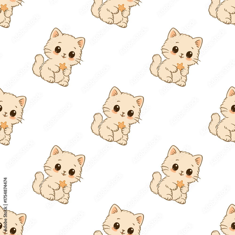 Fototapeta premium Cartoon funny cat with star, Cute kitty with star