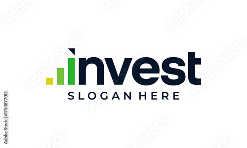 Invest logo design wordmark vector illustration. Wordmark concept with financial marketing investment chart graphic logo design. Icon, symbols, creative