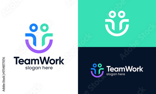 Happy teamwork logo design vector illustration. Family concept with a smile graphic logo design. Icon, symbols, creative