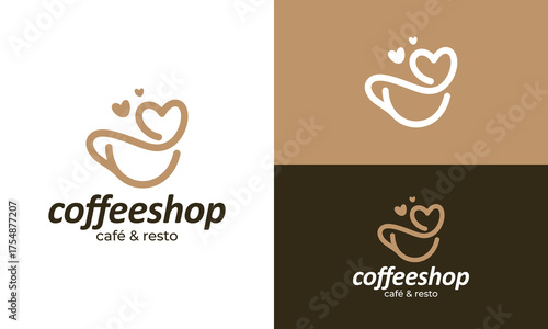 Coffee lovers logo design vector illustration. Coffee cup design graphic with a minimalist line love logo. Icon, symbols, creative