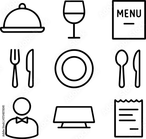 Restaurant and Dining Service Line Icons Collection