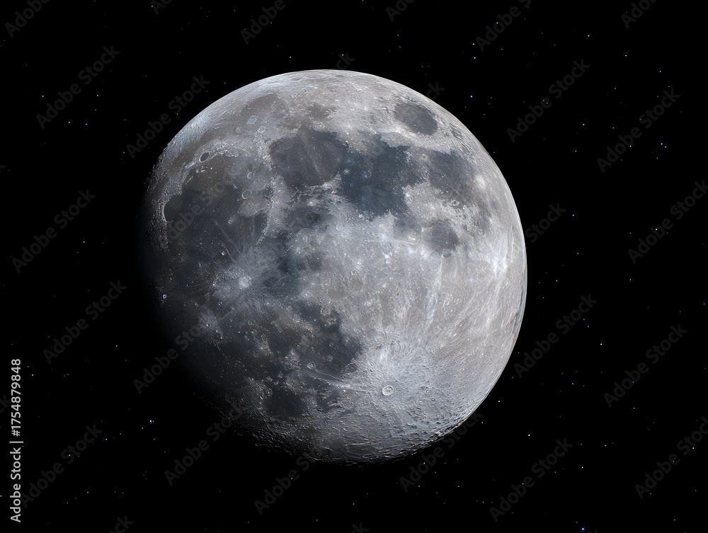 Obraz premium A detailed view of the full Moon s cratered surface illuminated by a bright silvery glow against the dark expanse of space