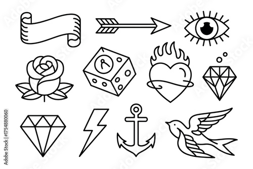 Vector art of set of tattoo design elements vector illustration