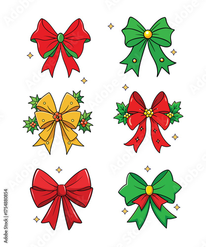 Holiday Red Green Bow Vector Bundle