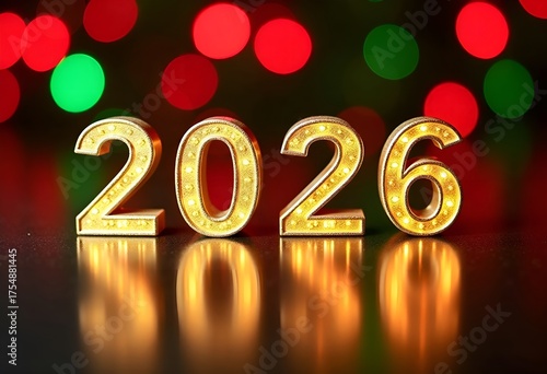 Golden inscription 2026 on blurred background.