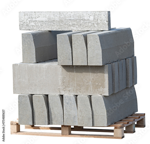 pallet with a stack of concrete curbstone
